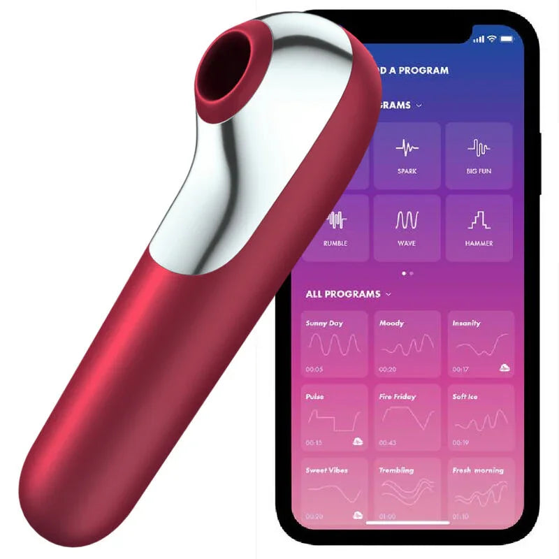 SATISFYER - DUAL LOVE VIBRATOR AND SUCTIONER WITH PULSED AIR RED - Happytoys Sexshop: online sex shop for Feeling Happy & Easy 😊 - Discreet geleverd