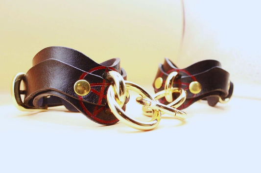 Wrist Cuffs Set with Pentagram Collar  Luxury BDSM Restraints