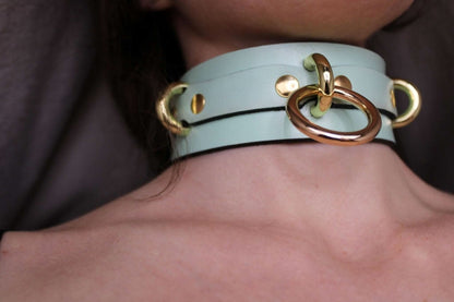 Posture Collar with Gold O-Ring  BDSM Choker for Submissive Bondage