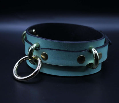 Posture Collar with Gold O-Ring  BDSM Choker for Submissive Bondage