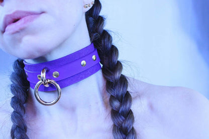 Purple Leather Bdsm Collar - Discreet BDSM Choker Submissive Wear - Happytoys Sexshop: online sex shop for Feeling Happy & Easy 😊 - Discreet geleverd