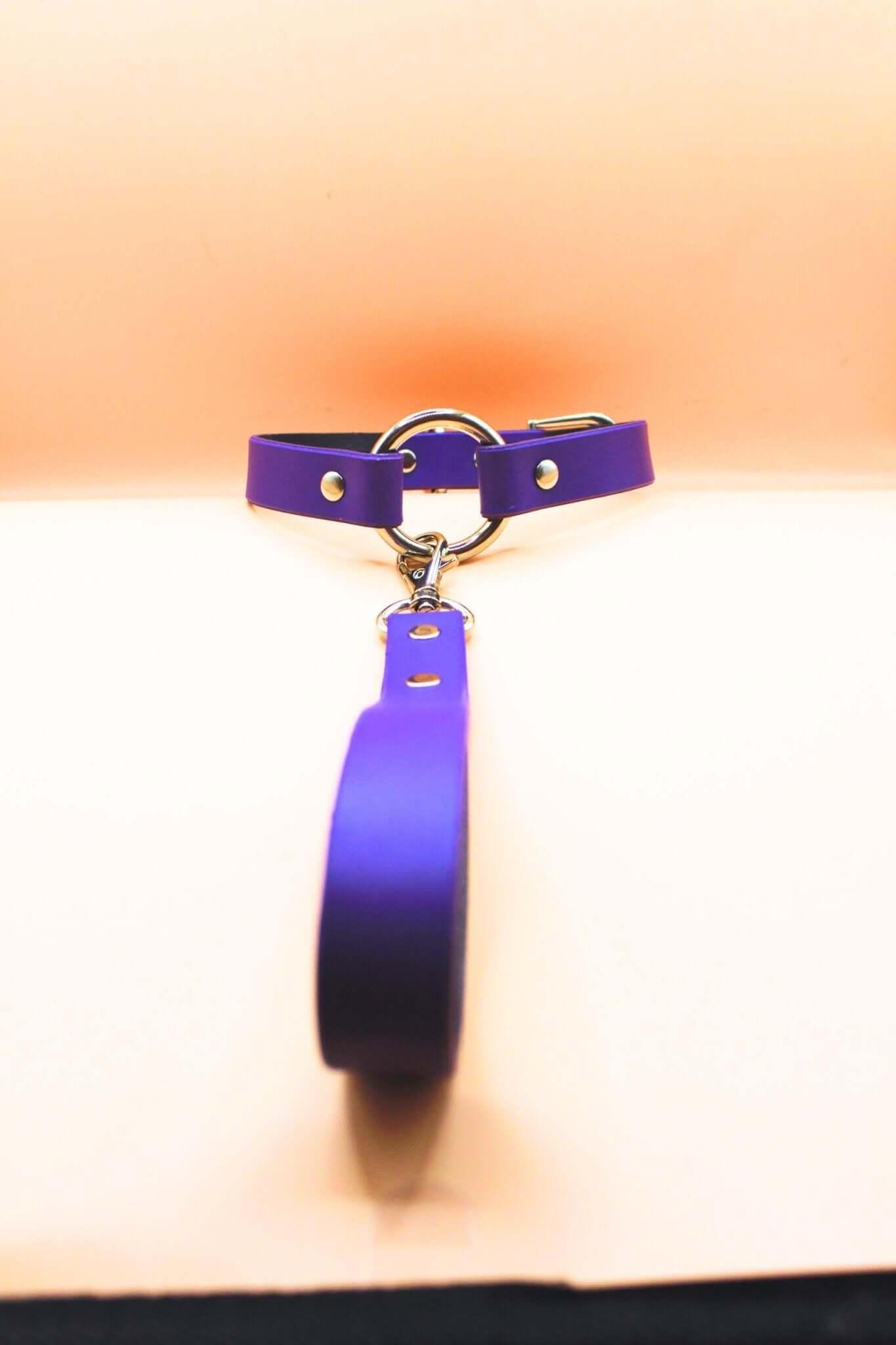 Choker Collar Purple Leather BDSM Choker with Leash | Slave Collar - Happytoys Sexshop: online sex shop for Feeling Happy & Easy 😊 - Discreet geleverd