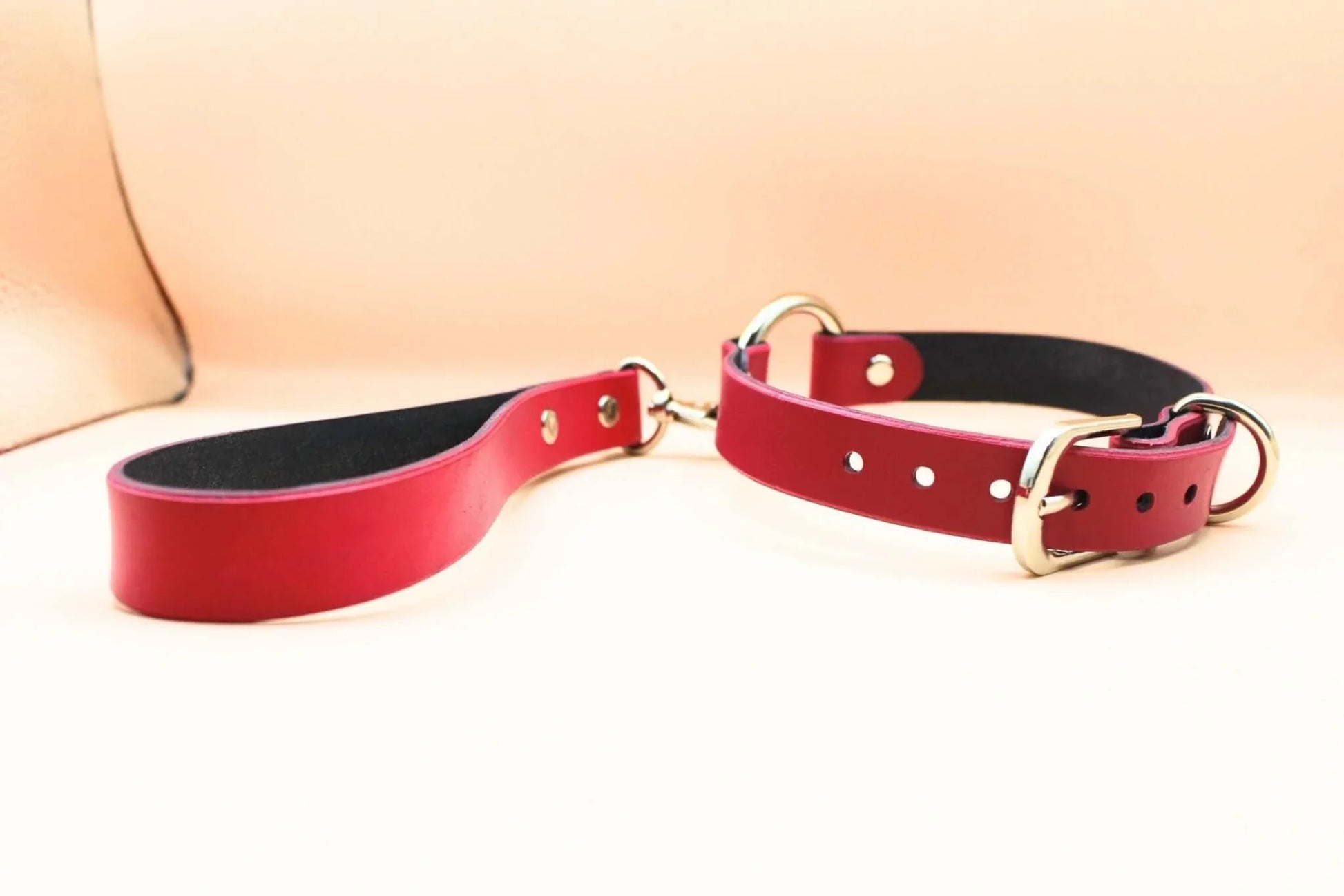 Choker Collar Raspberry Leather Choker with Leash Discreet BDSM Collar - Happytoys Sexshop: online sex shop for Feeling Happy & Easy 😊 - Discreet geleverd