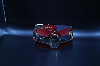 Red Leather Slave Collar Bold Statement BDSM Jewelry - Happytoys Sexshop: online sex shop for Feeling Happy & Easy 😊 - Discreet geleverd