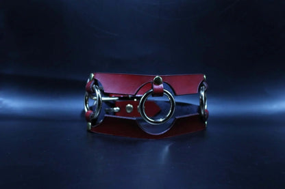 Red Leather Slave Collar Bold Statement BDSM Jewelry - Happytoys Sexshop: online sex shop for Feeling Happy & Easy 😊 - Discreet geleverd