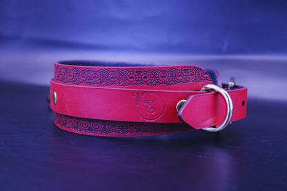 Red Wide Leather Choker Ornamental Slave Collar BDSM Bondage Gift - Happytoys Sexshop: online sex shop for Feeling Happy & Easy 😊 - Discreet geleverd