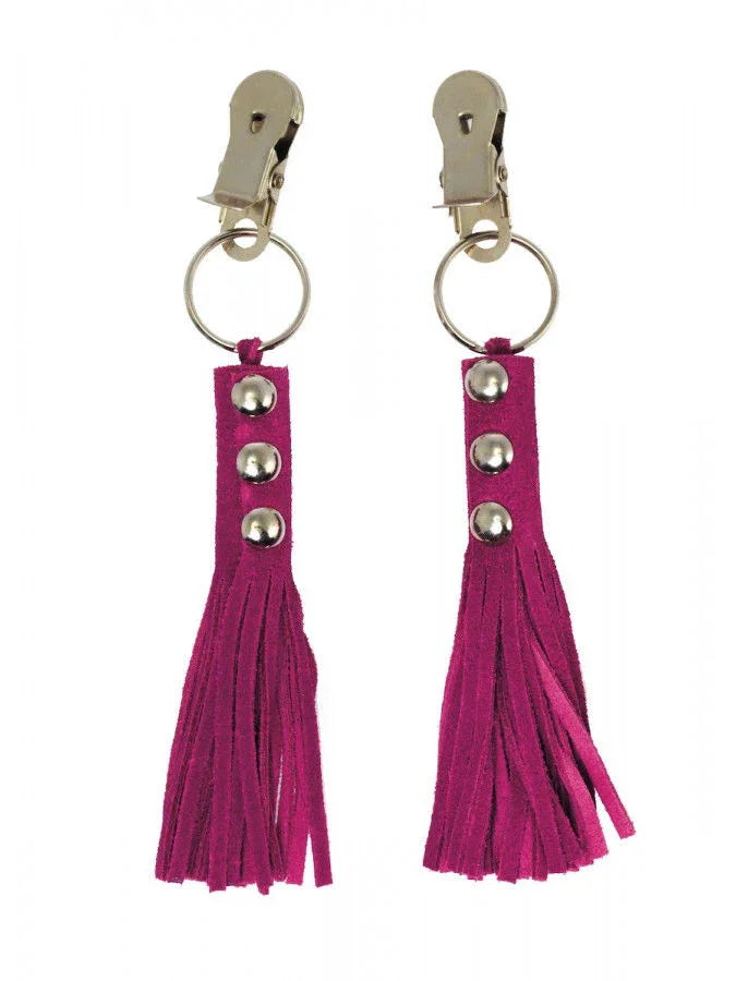 Rimba - Tepelklemmen met lederen zweepjes - Happytoys Sexshop: Toys for Feeling Happy & Easy 😊 - Discreet geleverd