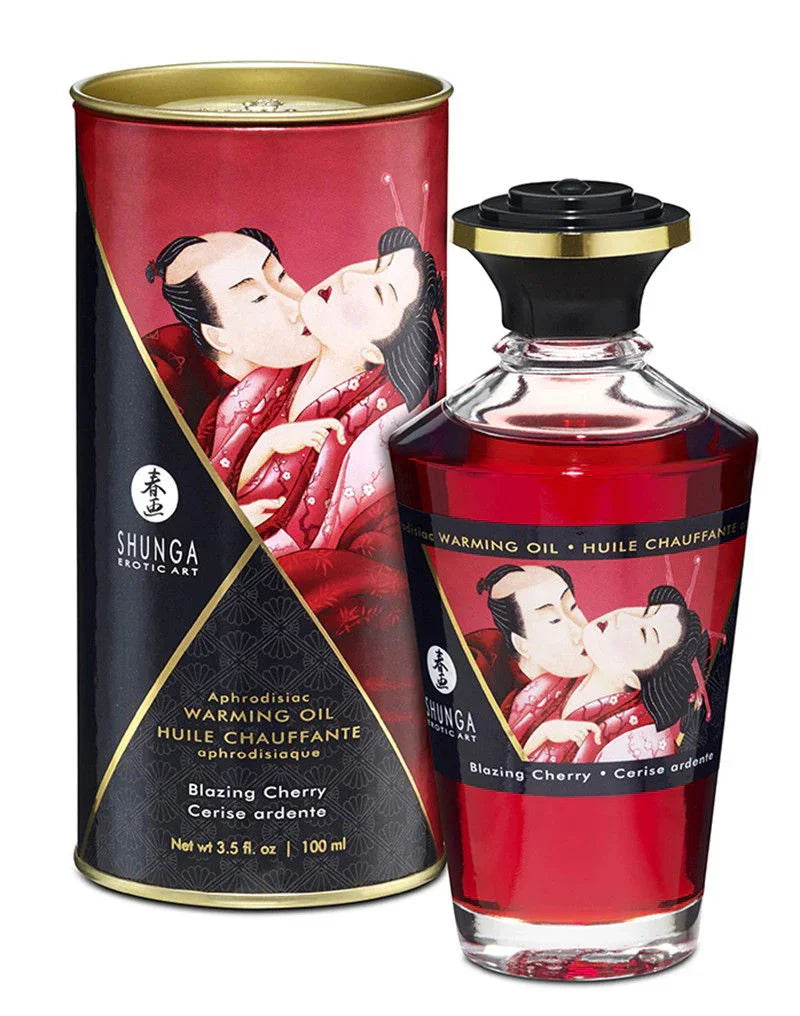 Warming Oil - Blazing Cherry - 100 ml by Shunga - Happytoys Sexshop: Toys for Feeling Happy & Easy 😊 - Discreet geleverd