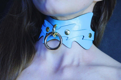 Leather Posture Collar Sky Blue Spiked Leather BDSM Collar Day Choker - Happytoys Sexshop: online sex shop for Feeling Happy & Easy 😊 - Discreet geleverd