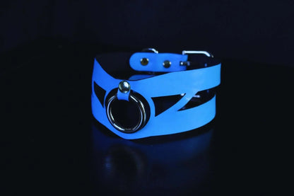 Choker Collar Sky Blue Cutout Leather Choker BDSM Submissive Collar - Happytoys Sexshop: online sex shop for Feeling Happy & Easy 😊 - Discreet geleverd