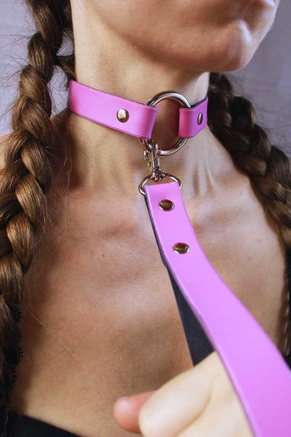 Leather Choker Elegant Pink Leather Collar Necklace - Happytoys Sexshop: online sex shop for Feeling Happy & Easy 😊 - Discreet geleverd