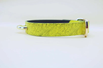 Yellow Floral BDSM Collar Leather Choker for BDSM Petplay Elegance - Happytoys Sexshop: online sex shop for Feeling Happy & Easy 😊 - Discreet geleverd