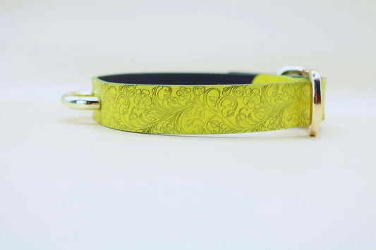Yellow Floral BDSM Collar Leather Choker for BDSM Petplay Elegance - Happytoys Sexshop: online sex shop for Feeling Happy & Easy 😊 - Discreet geleverd