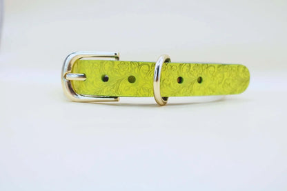 Yellow Floral BDSM Collar Leather Choker for BDSM Petplay Elegance - Happytoys Sexshop: online sex shop for Feeling Happy & Easy 😊 - Discreet geleverd