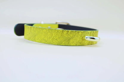 Yellow Floral BDSM Collar Leather Choker for BDSM Petplay Elegance - Happytoys Sexshop: online sex shop for Feeling Happy & Easy 😊 - Discreet geleverd